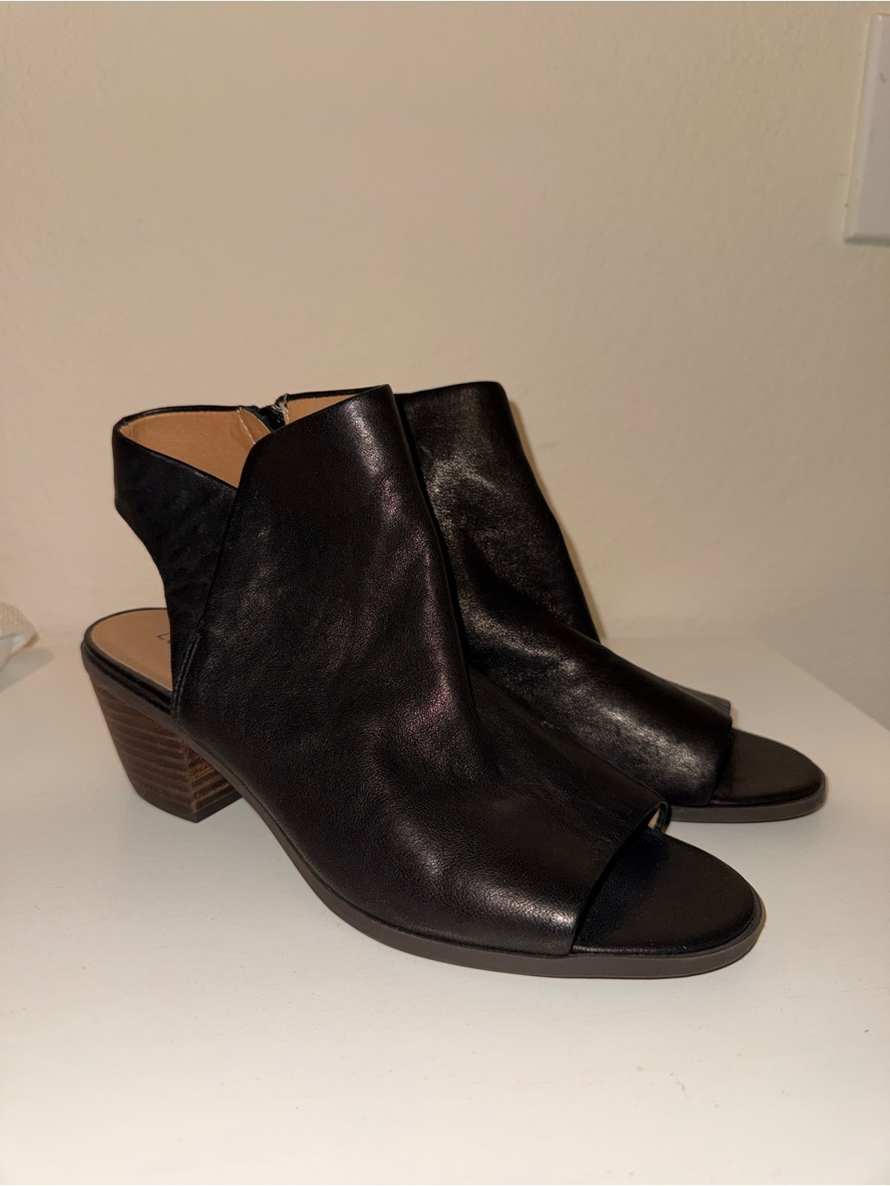 Lucky Brand Black Open-Toe Block Heel Booties